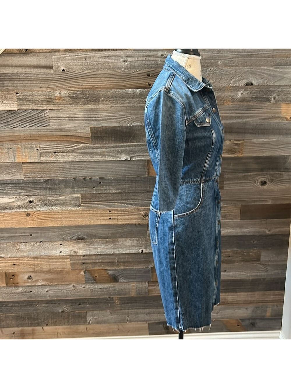 Etica Denim Snap Front 3/4 Sleeve Raw Hem Jordyn Trucker Jean Dress Size S NWT - Picture 3 of 13